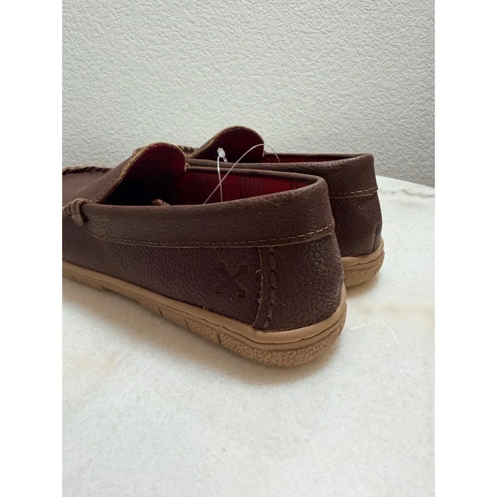 Lands End‎ Mens Venetian Moccasin Slippers Brown Plaid Lined Loafers Size 8